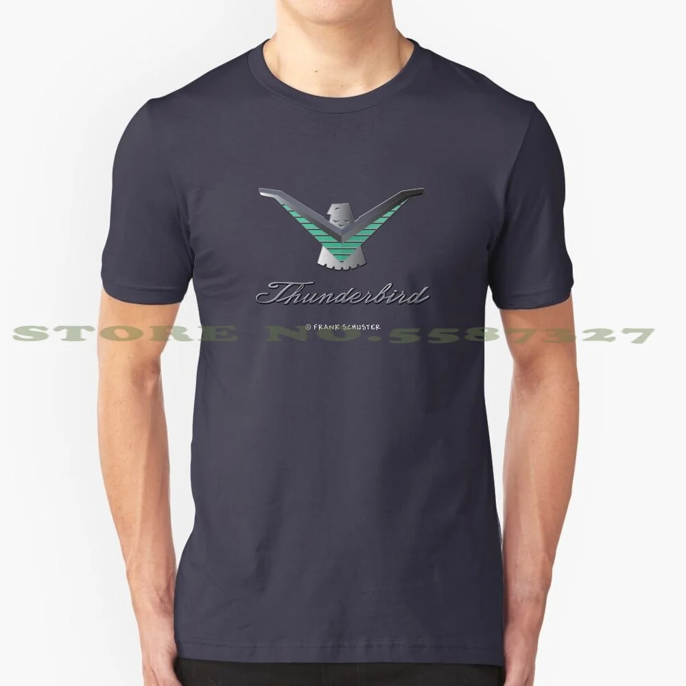 Emblem Bird And Script Type 100% Pure Cotton T-Shirt Emblem Frank Schuster Tbird Logo Roadster Hard Top Convertible Port Hole