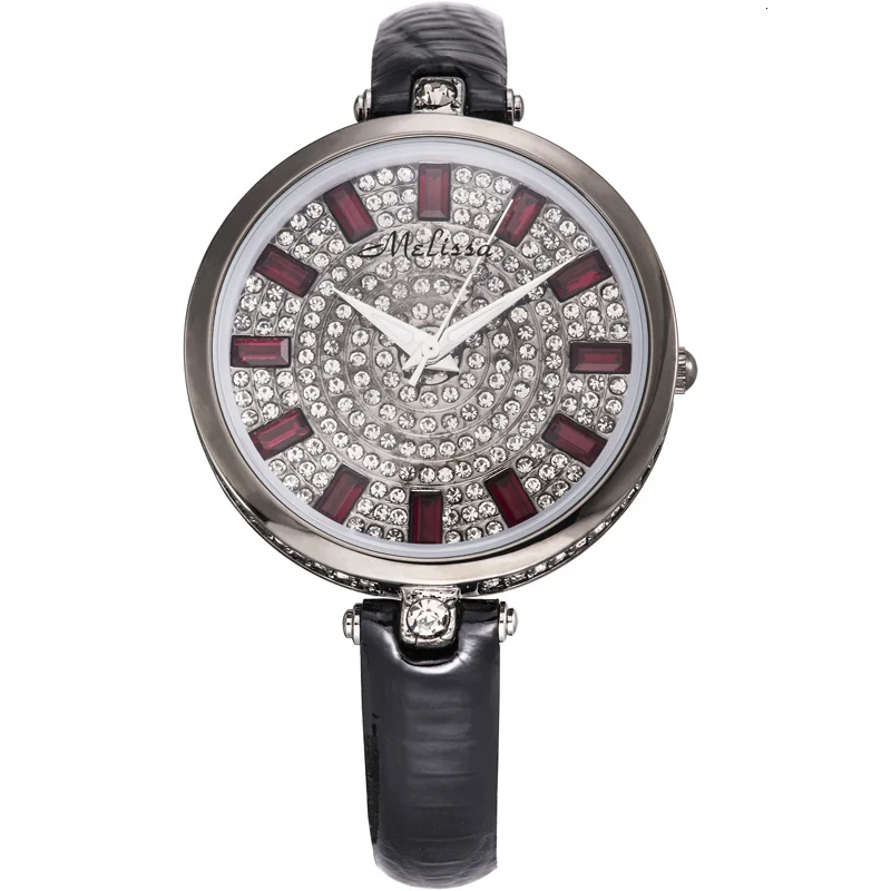 MELISSA Luxury Women's Watch Japan MIYOTA Quartz Movement Waterproof Leather Band Austria Crystal Rhinestone Ladies Clock 11407