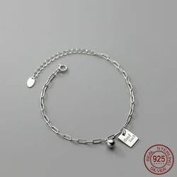 La Monada 15.5+5cm Women Bracelet Silver On Hand Chain Silver Bracelet Ball ID Card 925 Sterling Silver Bracelet For Women Girl