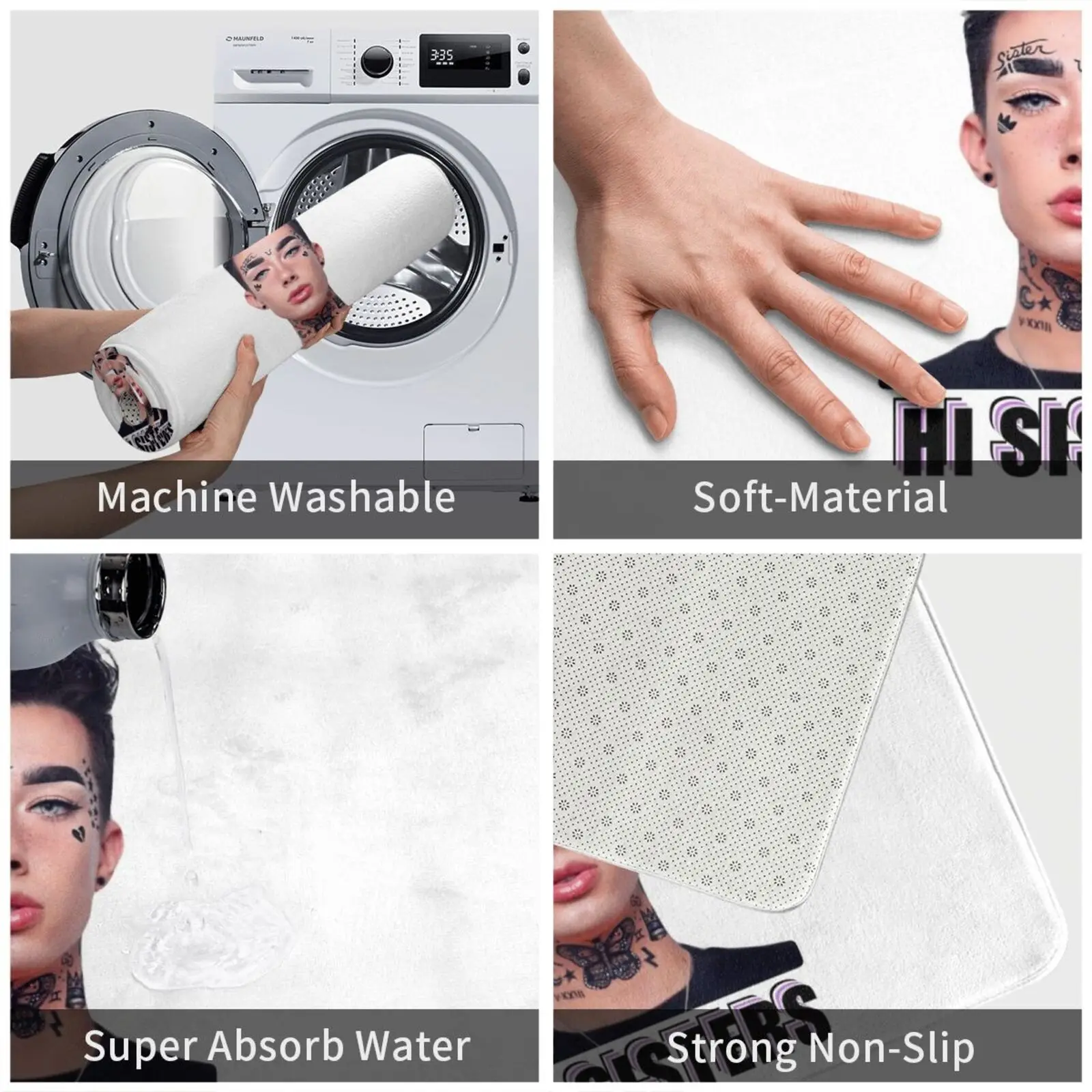 Cj2 , James Hi Sisters Carpet Mat Rug Cushion Soft Morphe Palette James Make Up Paintbrush Fashion Mapeup Funny Cool view 4