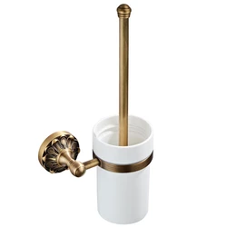Toilet Brush Set Brass Antique Household Toilet Long Handle Cleaning Toilet Brush Retro Toilet Brush Ceramics Cup Wall-Mounted