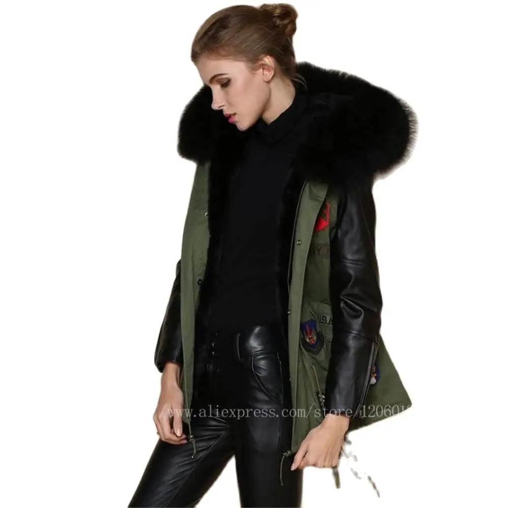 

Top Women's Real Raccoon Large Fur Coat Full Lining Of Black Faux Fur Coat, Army Green Mr Mrs Fur Jackets Leather Unisex Coat