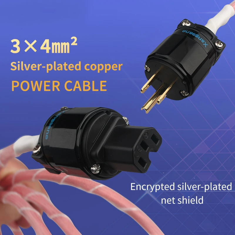 Hi-End  Copper Silver Plated  hifi audio US / EU / UK Version Power Cord Pure Copper Power Cable