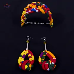 African Print Earrings And Bracelet Set Funky Jewelry Set Ankara Multi Color Braclet&Earrings 2 Pcs Accessoires Sets WYB453