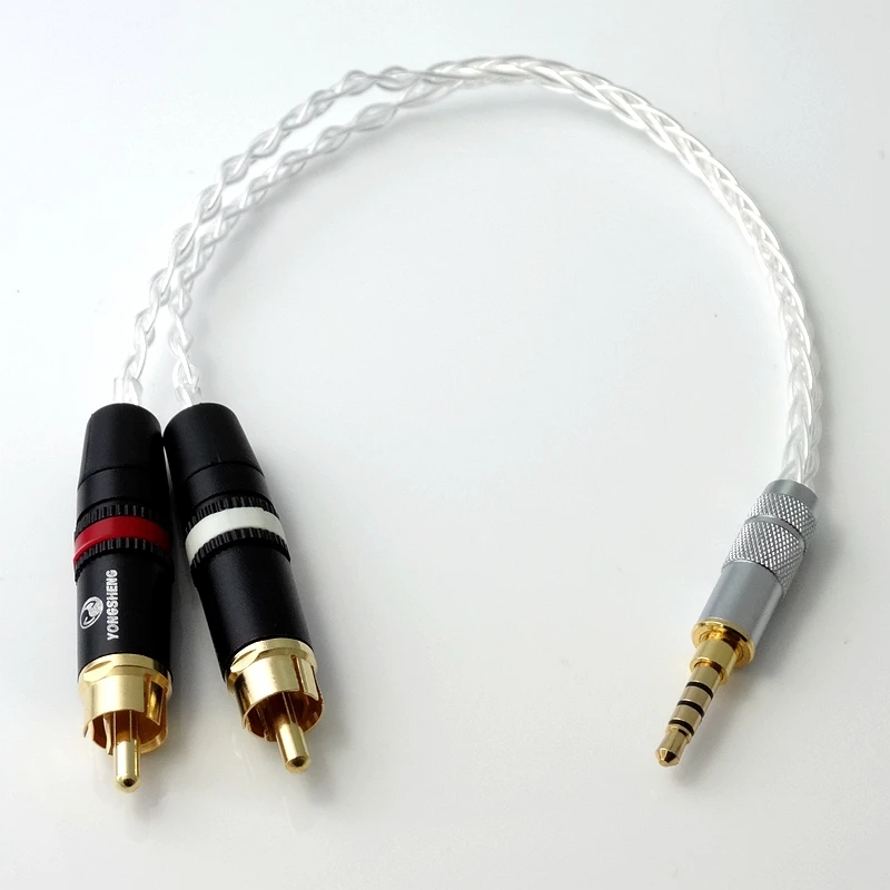 

2.5mm TRRS/4.4mm Balanced Male 3.5mm Jack to RCA Plug Aux Cable 8x 1.0mm Silver Wire Headphone Amp