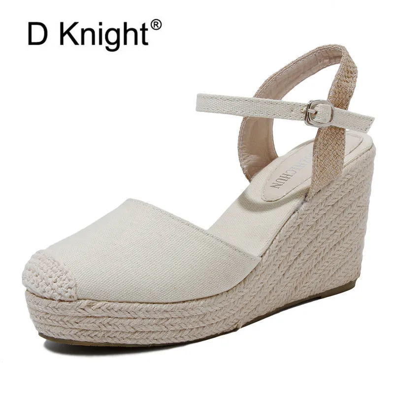 2021 New Buckle Strap Espadrille High Heels Bohemia Lace Wedding Shoes Ladies Sandals Summer Platform Wedge Sandals Women Shoes