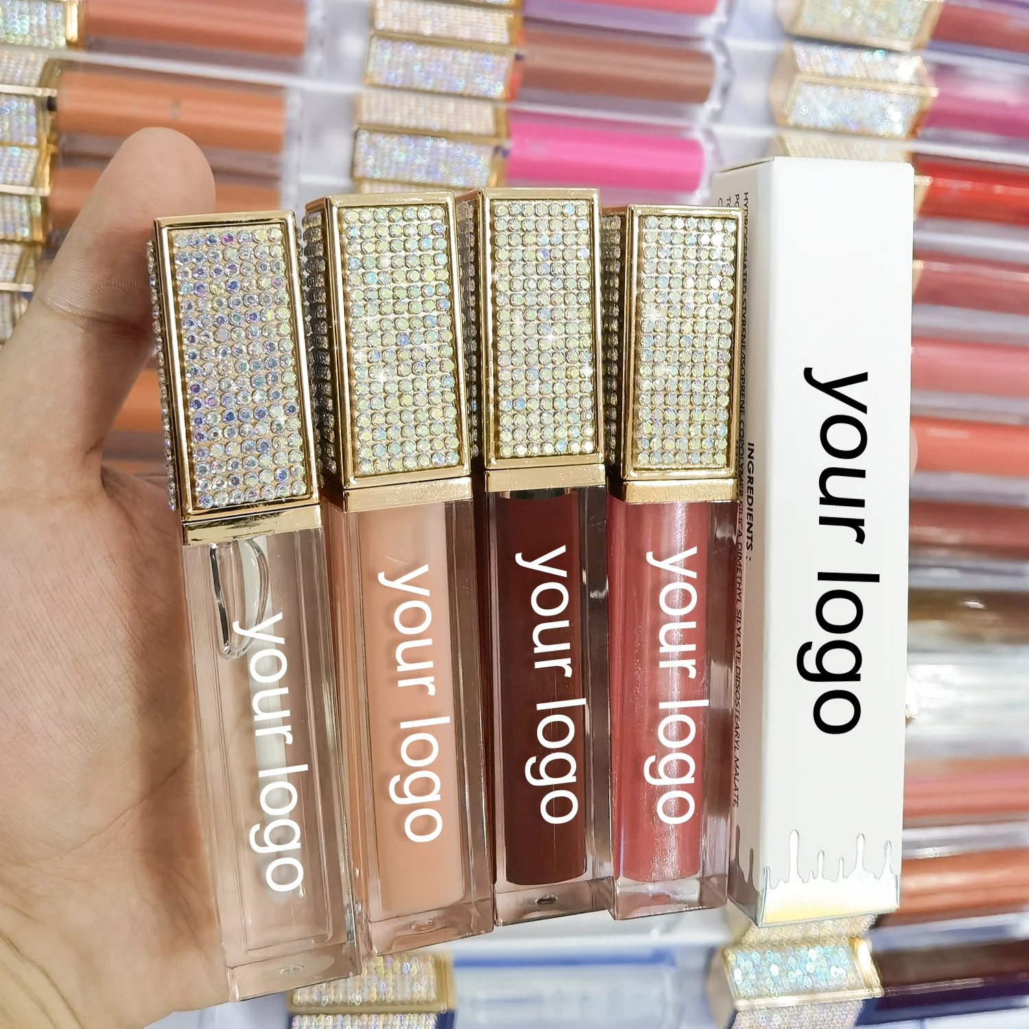 Lip Gloss Private Label Diamond Tube Glitter Shiny Cosmetics Makeup Lipgloss Base Gel Vegan Liquid Lipsticks Wholesale Bulk