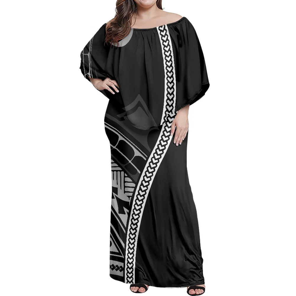 

Polynesian Samoan Tattoo Designs Black Stripes Print Female Strapless Dress Big Size Lady Tight Dress Customizable Patterns