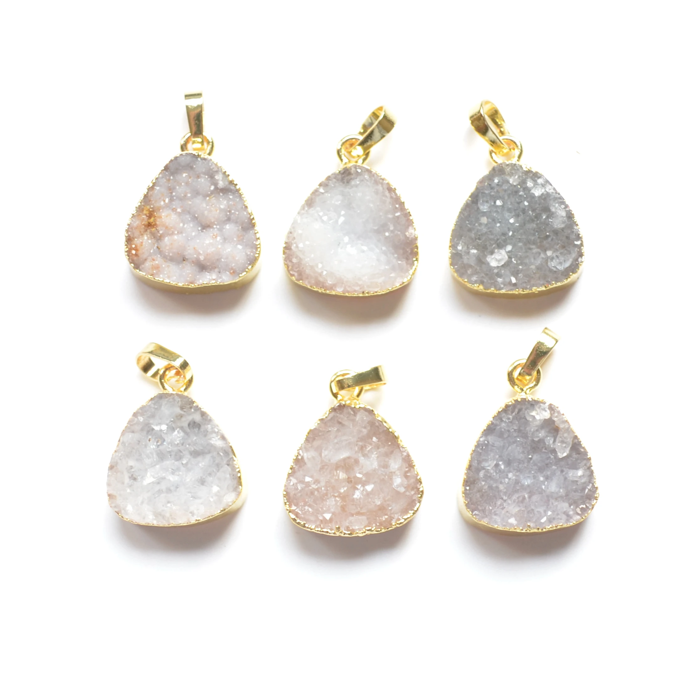 New 15 mm white round druzy pendants with Electroplated gold edges