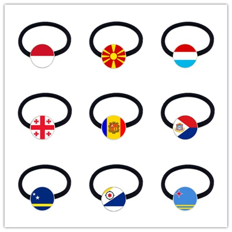 MCO,Macedonian,Luxembourg,Georgia,Andorra,Eilandgebied Sint Maarten,Curacao,Bonaire,Aruba Nation Flag Elastic Hair Bands Jewelry