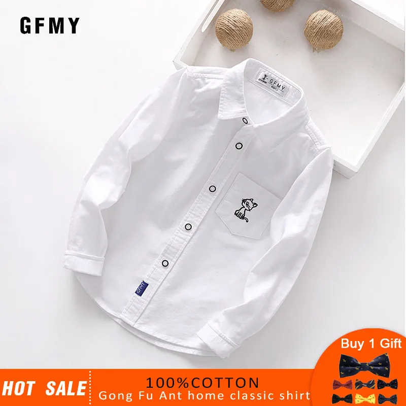 GFMY 2020 spring summer 100%Cotton Full Sleeve Solid ColorBlue boys white Shirt 3T-14T Kid Casual School Clothes 9004