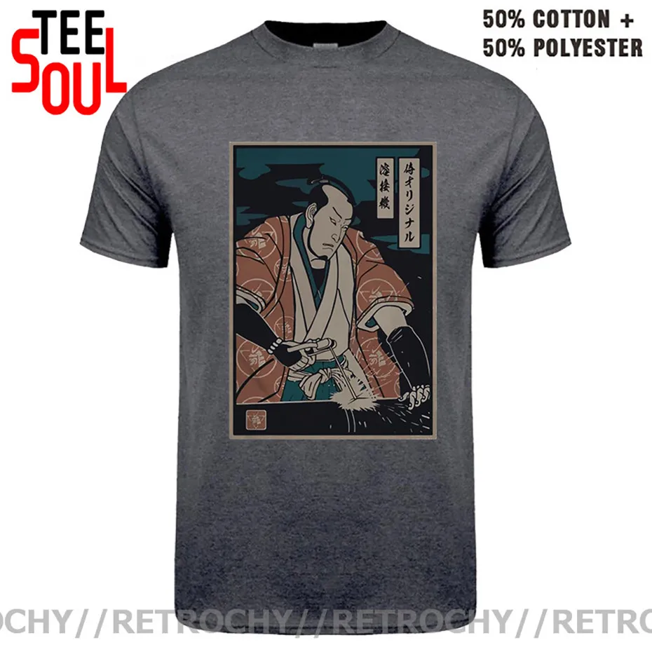 Retrochy Welding Samurai T-Shirt Samurai Welder Funny T Shirts Men New Short Sleeve Streetwear Harajuku TShirt Hip Hop Tees Tops