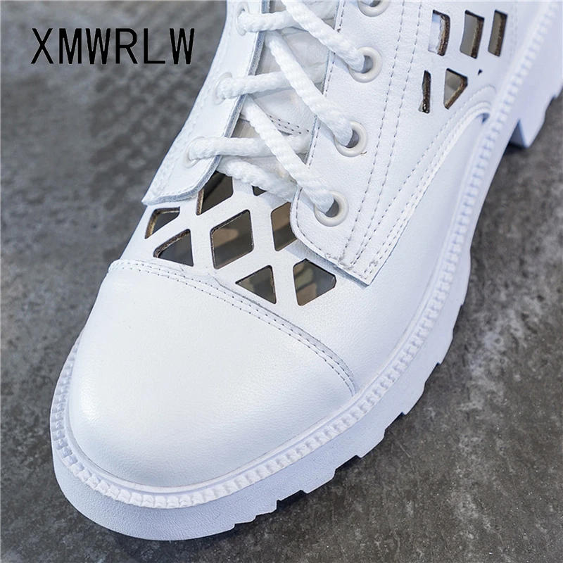 XMWRLW Women\'s Boots 2020 Summer Genuine Leather Woman Mid-Calf Boots Fashion Hollow Out Ladies Shoes Women Summer Boot Shoes