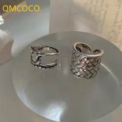 QMCOCO Korean INS Trend Simple Wide Exaggerated Ring Personality Retro Men Women Silver Color Open Adjustable Index Finger Rings
