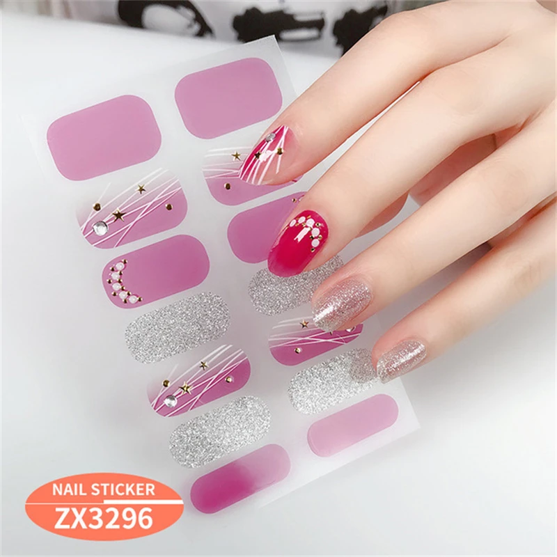 14 Stickers Fashion 3D Diamond Full Coverage Nail Stickers Nail Polish Designer Self-Adhesive Salon Full Set Of Nail Stickers