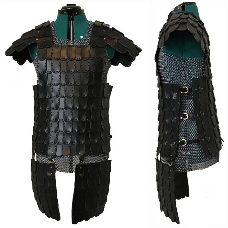 Medieval Viking Cosplay Costume Leather Body Armor Cuirass Knight Warrior Ranger Black Scale Coat Jerkin Larp Outfit For Adult