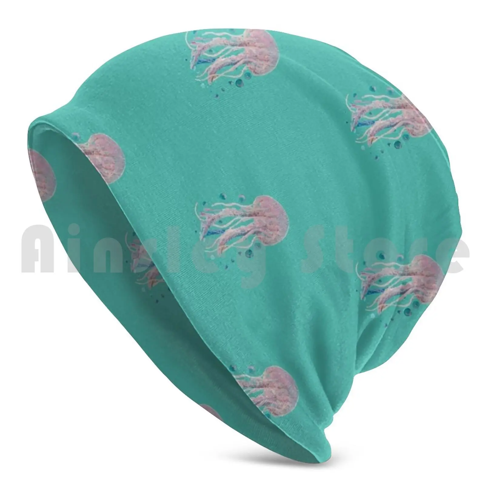 Jellyfish Beanies Knit Hat Hip Hop Jellyfish Jelly Fish Bubbles Swimming Ocean Aqua Turquoise Realistic Pink