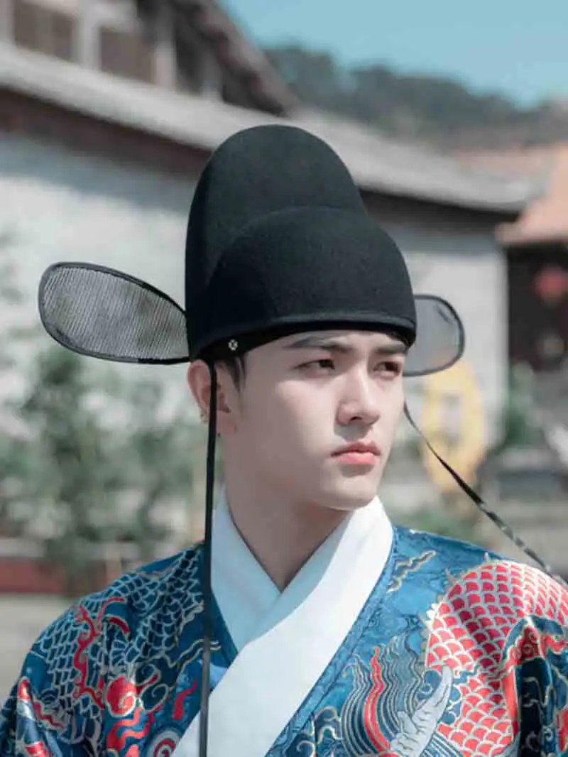 Hanfu Hat Men Ancient Chinese Hanfu Hats Male Halloween Cosplay Black Linen Yarn Hat Ming Dynasty Hanfu Hat For Men Large