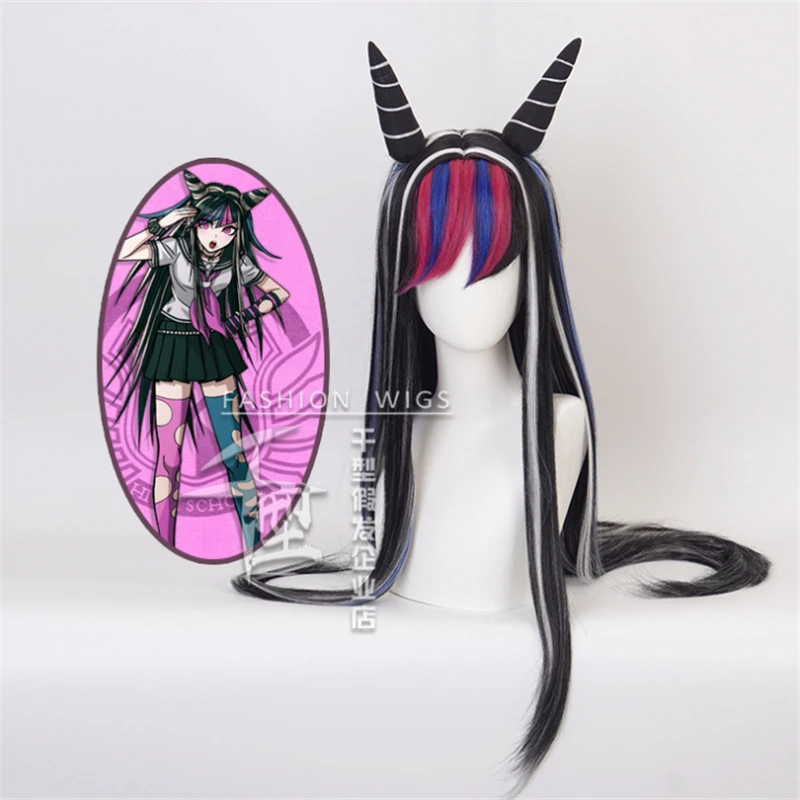 100cm Danganronpa: Trigger Happy Havoc Cosplay Wigs Mioda Ibuki Playing Short Colorful Long Straight Hair Halloween 1:1 Wigs