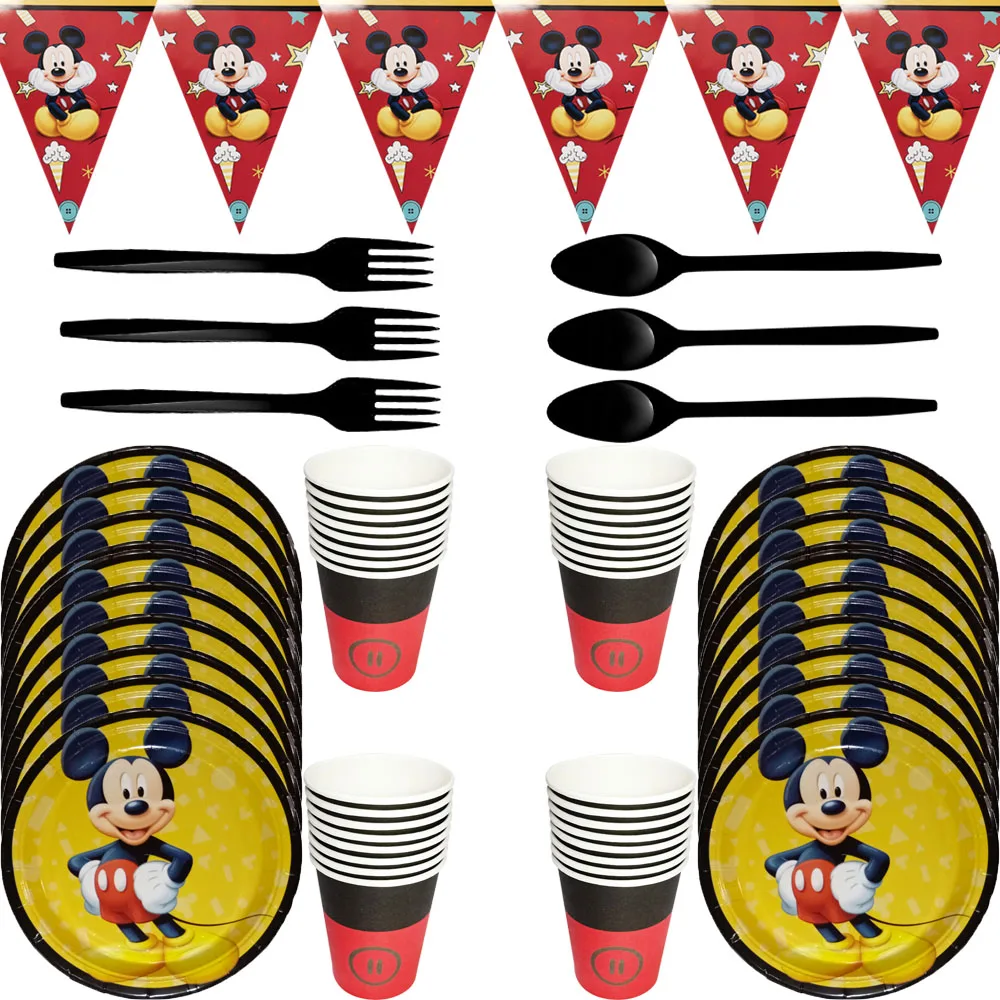 

8/16 People Mickey Mouse birthday party Disposable tableware suit paper plate cup for baby boy girl favor birthday party decor