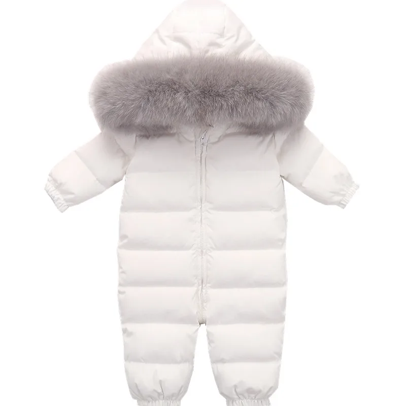 -30 Degree Infant Baby Rompers Real Fur Collar Duck Down Filling Kids Baby Snowsuit Thick Warm Toddler Boys Girls Down Jumpsuit