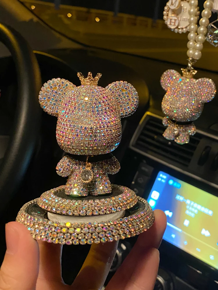 Cute Cartoon ponury niedźwiedź odświeżacz powietrza do samochodu diament Ornament Auto Dashboard dekoracja wnętrz kryształ stałe odświeżacz do samochodu naklejki — zdjęcie 2