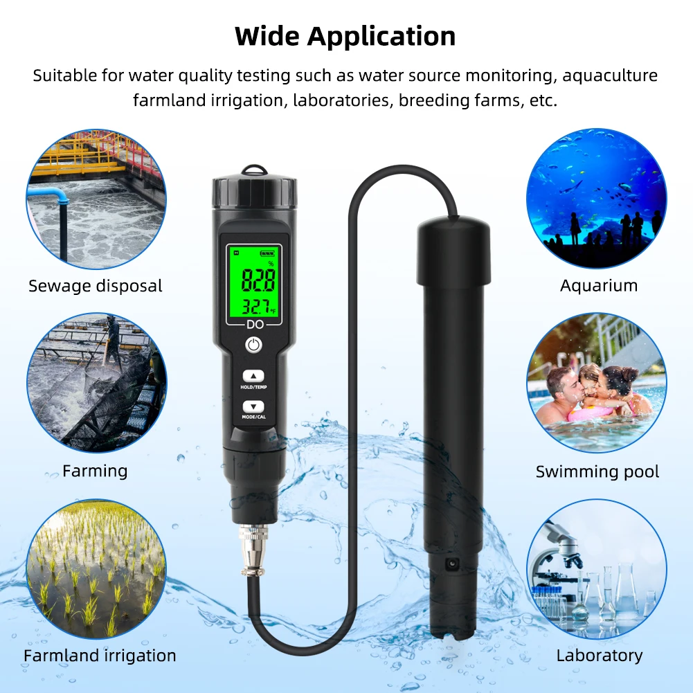 Yieryi Digital DO9100 Dissolved Oxygen Meter Aquarium DO Tester Seawater Freshwater Fish Tank Aquaculture Water Quality Detector