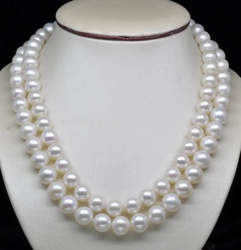 

2row Double Strand AAA+ 8-10MM WHITE SEA SHELL PEARL NECKLACE 925 Silver CLASP