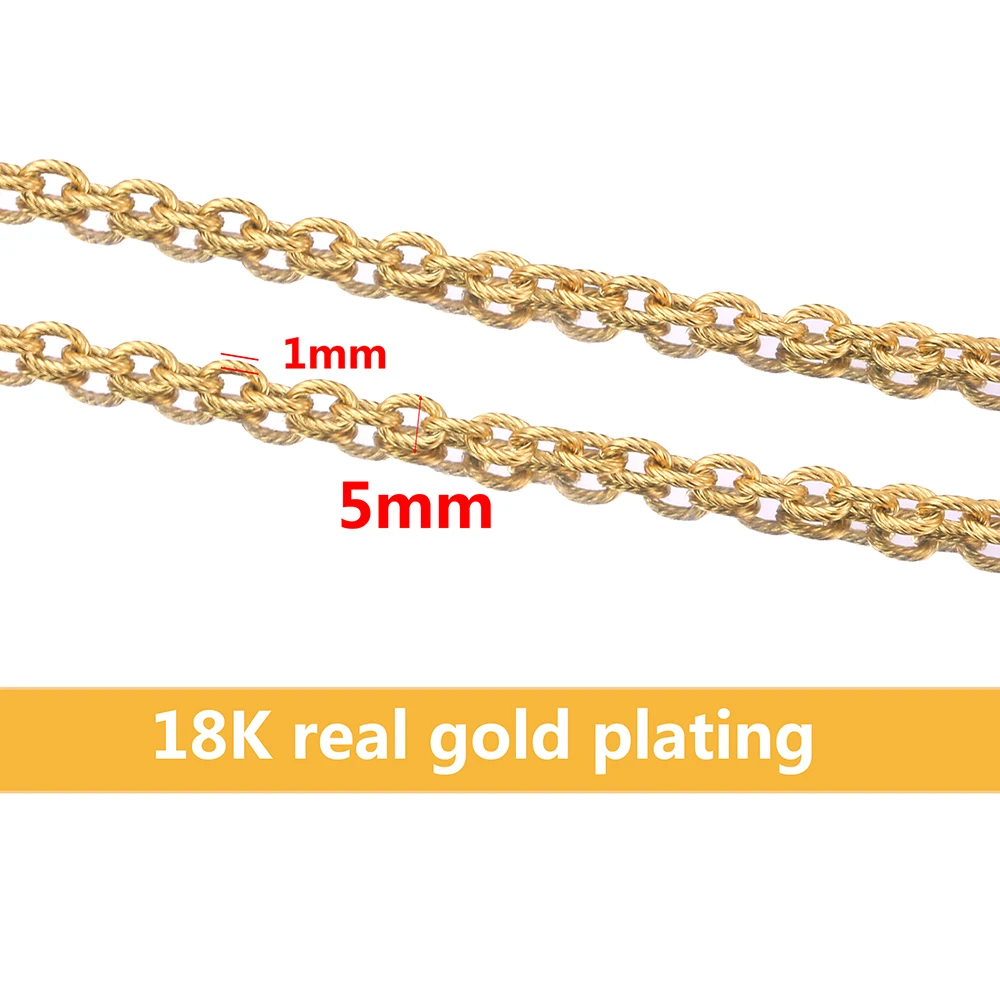 1meter Width 5mm Stainless Steel Threaded Oval Chain Textured Chunky Chains Punk Rock DIY Gold Necklace Jewelry Making Wholesale