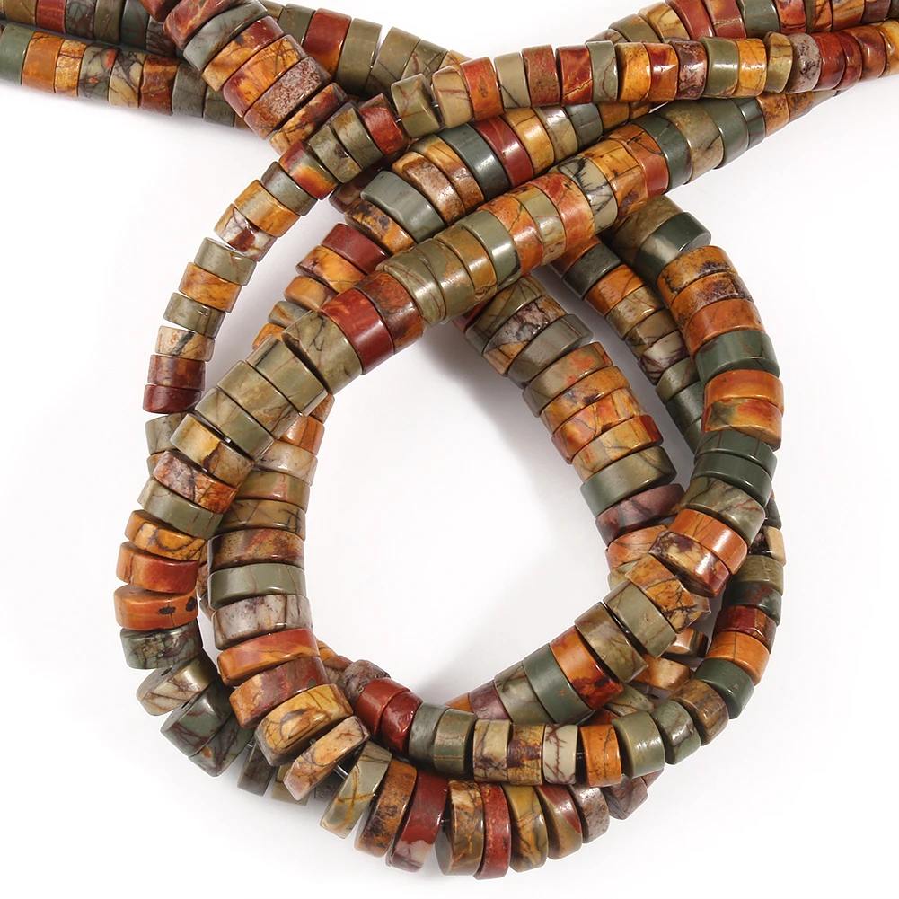 Natural Stone Picasso Jaspers Beads Round Rondelle Loose Spacer Beads For Jewelry Making DIY Bracelet Necklace 6/8/10m 15Inches