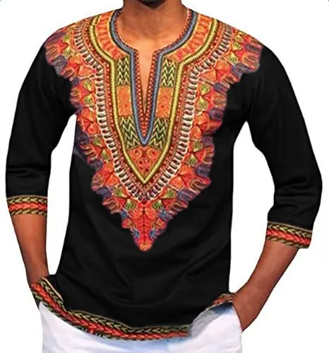 Men\'s T-shirt Dashiki Printed Tees African Black Grey Blended Casuel Homme Ethnic Half Sleeve Man Tops Streetwear Clothing