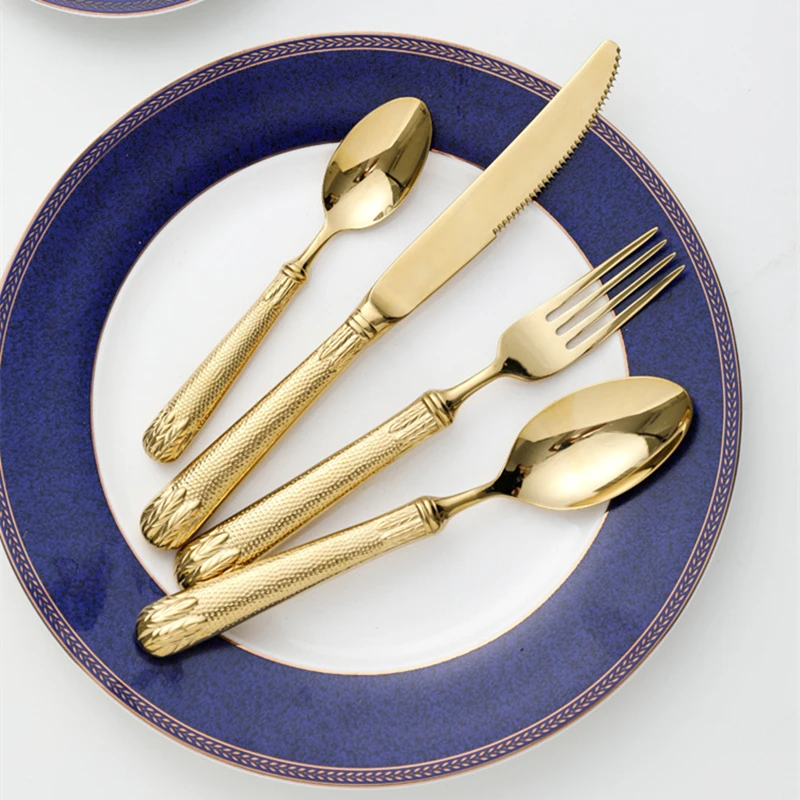 

Роскошный набор столовых приборов из нержавеющей стали, нож для стейка, вилка, десертная ложка для торта, посуда в стиле вестерн, ретро пшеничные уши, посуда для кухни