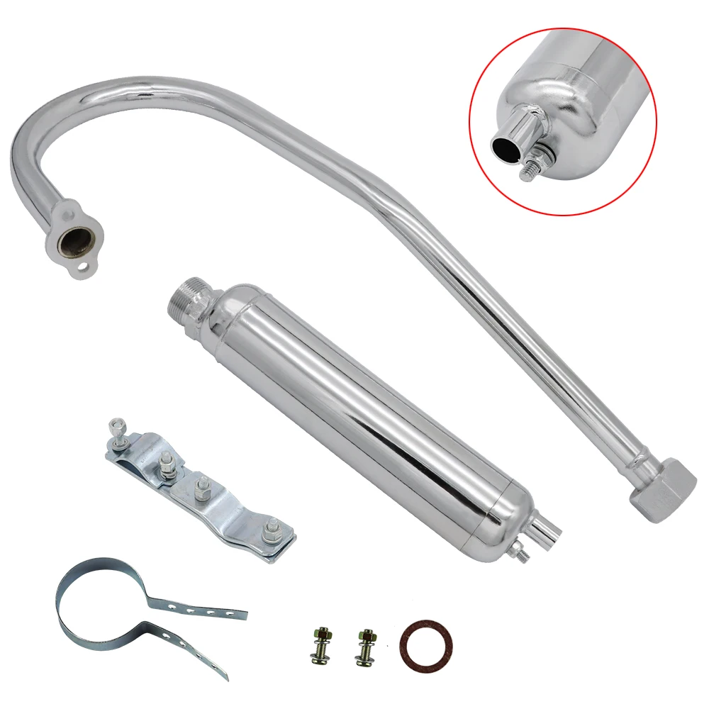 Motorcycle Muffler Exhaust Pipe Chrome for 49cc 50cc 60cc 66cc 80cc 2-Stroke Engine Motorized Bicycle