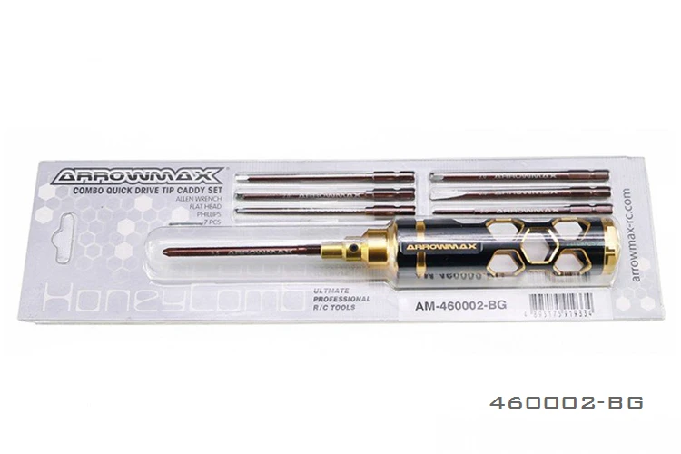 Original Arrowmax AM-460002-BG Lightweight 1.5/2.0/2.5/3.0 Honeycomb Combo Quick Drive Tip Set Metric 7Pcs Black Golden RC tool