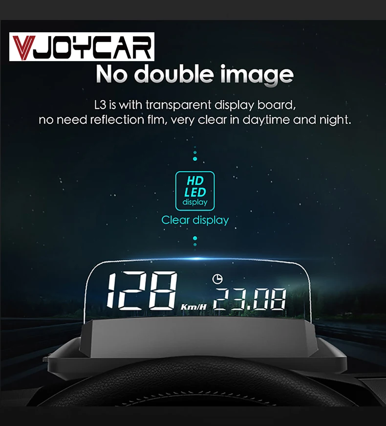 Vjoycar HD Mirror Glass OBD2 HUD Head Up Display proiettore di velocità per auto con consumo di carburante Speed RPM allarmi ad alta temperatura