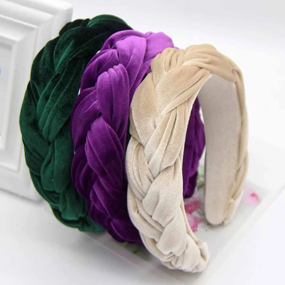 Women Girls Braided Thick Padded Vintage Hair Bands Twist Knotted Velvet Hairbands Hair Hoop For Daily Wedding Cocktail Party