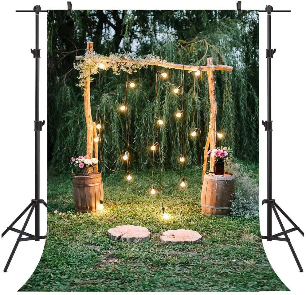 Hoop Wood Wedding Backdrop Drop Light Park Flowers Wall Stand Background Summer Engagement Photozone Decor Party Banner