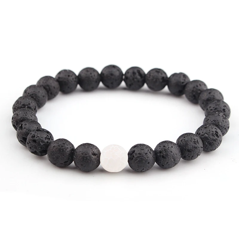 Natural Lava Rock Stone Black White Stretch Bracelet Men Women 6/8/10mm Beaded Beacelet Yoga Meditation Buddha Hand Jewelry Gift