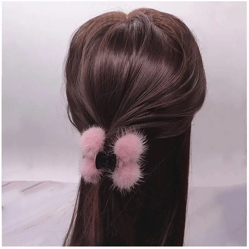 Candy Color Real Mink Fur Clip Claws Clamps Autumn Winter Women Ponytail Shark Barrettes Hair Accessories Dropshipping