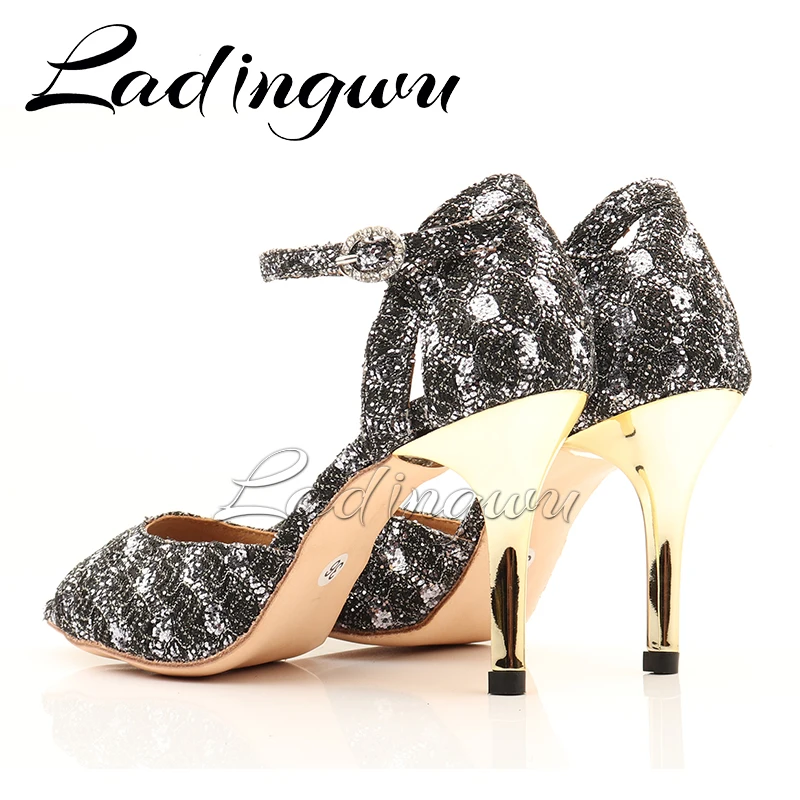 ladingwu Ladies Latin Dance Shoes Women Tango Sole Girls Salsa Ballroom Dancing Shoes 7.5cm-8.5 Metal heel Ballroom Dance shoes