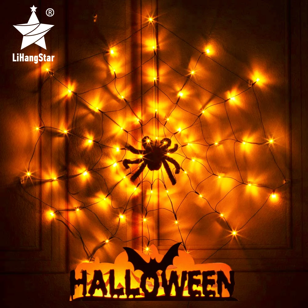 LED Halloween Spider Web Light Battery Powered 2 Mode Spider Light Halloween Party Indoor Waterproof Outdoor Decoration Light