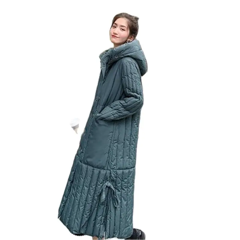 

Winter over-the-knee long cotton-padded jacket women retro loose casual down cotton-padded jacket large size thick coat A785