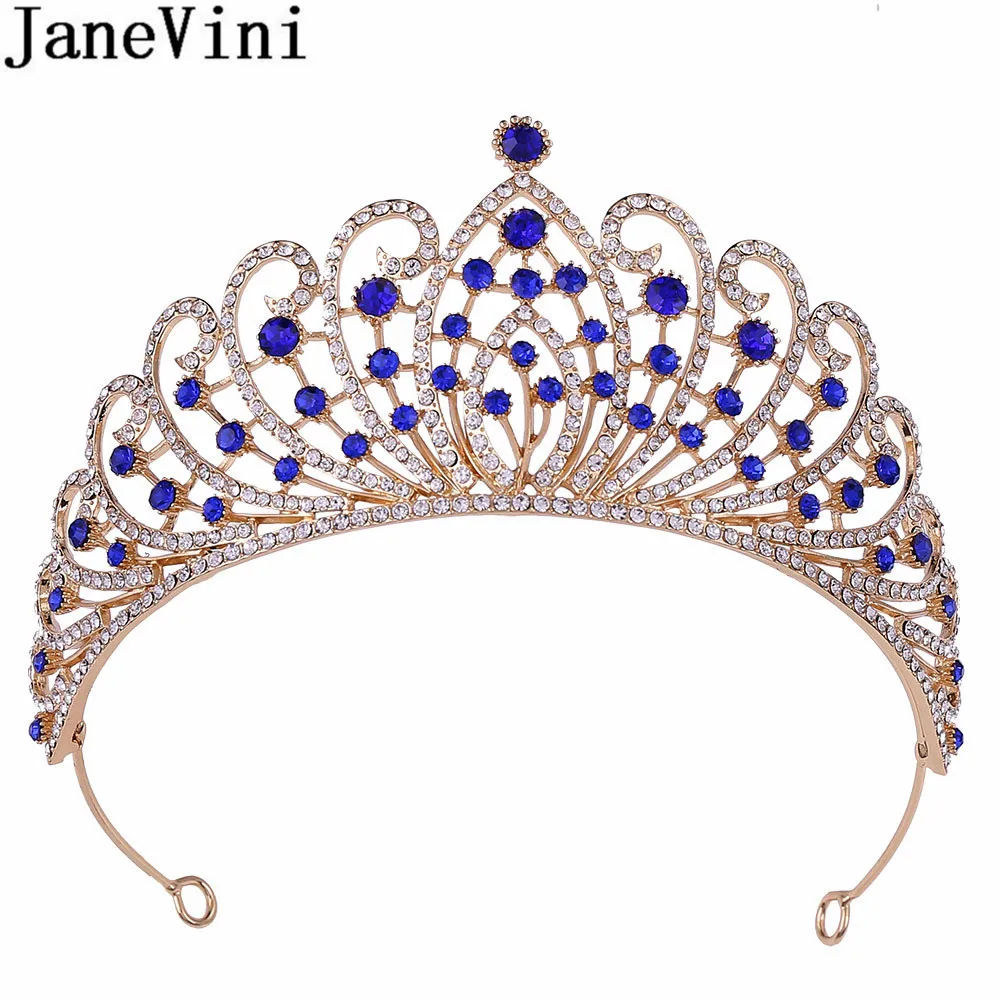 

JaneVini Queen Princess Crown Beaded Red Green Crystal Bridal Hair Hairbands Vintage Baroque Bride Wedding Tiaras Headpiece 2020