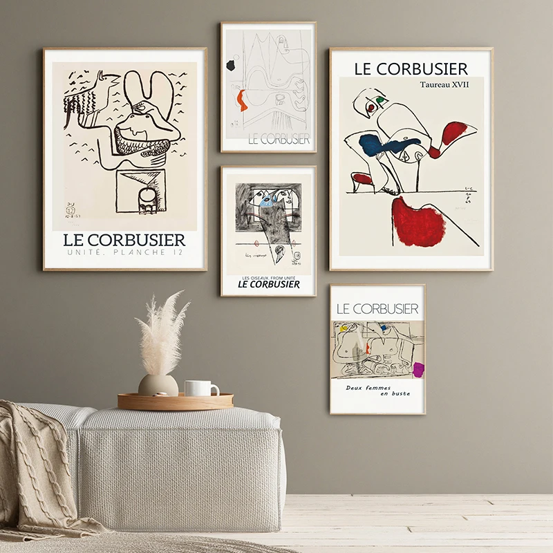 French Le Corbusier Exhibition Poster Abstract Cubism Mid Century Wall Art Canvas Print Painting Picture for Living Room Decor