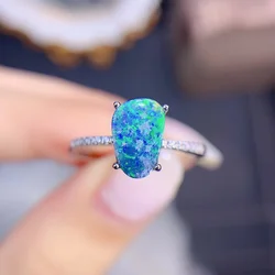Natural Australia Blue Opal Ring 925 Sterling Silver Irregular Fire Opal Rings Women Engagement Wedding Ring