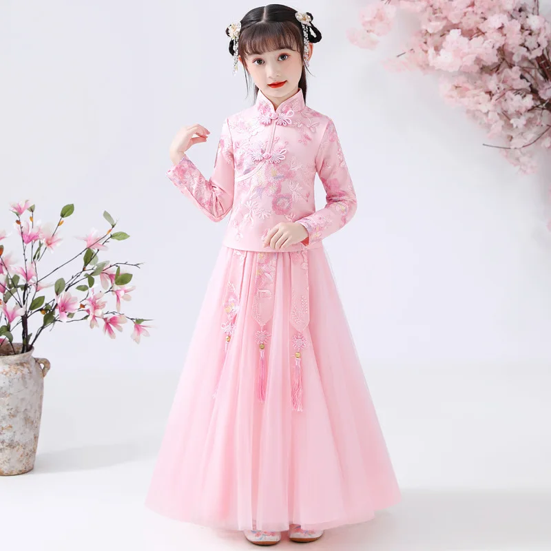 

Kids Embroidery Ancient Hanfu Children Chinese Lovely Traditional Party Dress Girls Perform Costumes Tang Suit