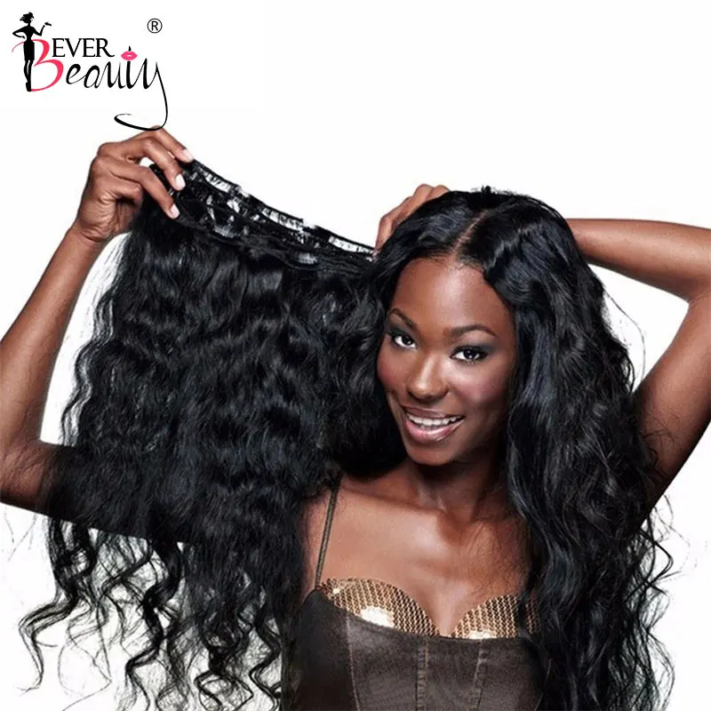 Extensiones de cabello humano con Clip de onda corporal para mujer, paquete de cabello brasileño, Clip de cola de caballo, negro Natural, Remy, Ever Beauty