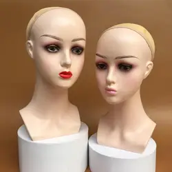 Female Professional Cosmetology Bald Mannequin Head for Making Wigs, Displaying Wigs, Glasses, Hair with Wig Net Cap