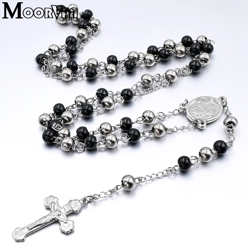 Moorvan Vintage Necklace For Men/Women Stainless Steel Rosary Religion Jewellery, Wholesale VRN17