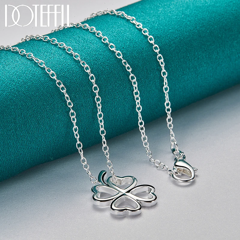 DOTEFFIL 925 Sterling Silver Four Leaves Clover Pendant Necklaces 16-30 Inch Chain For Woman Charm Wedding Engagemen Jewelry